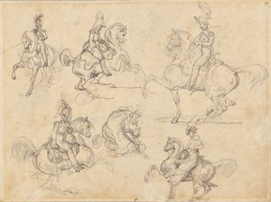 Hästar och ryttare (recto); Hästar (verso) av Theodore Gericault