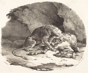 Lejon som slukar en häst av Theodore Gericault
