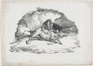 Lejon som slukar en häst av Theodore Gericault