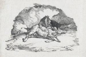 Lejon som slukar en häst, 1818. av Theodore Gericault