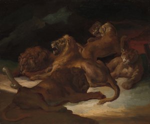 Lejon i ett bergigt landskap, ca. 1818-20. av Theodore Gericault