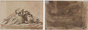 Man som greppar en häst i vatten, efter Poussins "Deluge" (recto); Kompositionsstudie? (möjligen för "Poussin