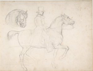 Man till häst och studie av hästhuvud av Theodore Gericault