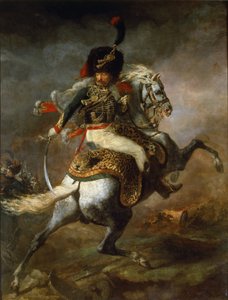 Officer of Hunters on Horseback of the Imperial Guard Charge - olja på duk av Theodore Gericault