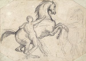 Uppfödningshingst som hålls av en naken man av Theodore Gericault