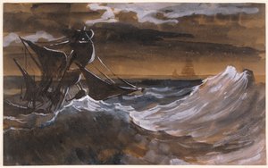 Sailboat on a Raging Sea, ca 1818-9 (pensel och brun tvätt, akvarell över svart krita) av Theodore Gericault