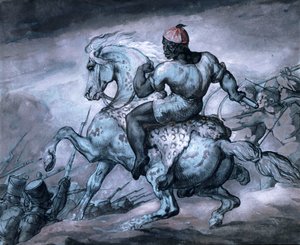 Scen från Colonial War: A Black on a Rearing Horse av Theodore Gericault