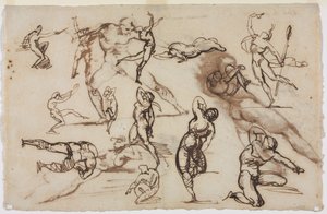 Blad med skisser (a tergo) av Theodore Gericault