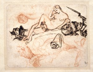 Studieblad med Michelangelos "Natt", en grenadjär och andra skisser av Theodore Gericault