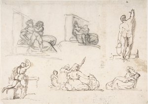 Studier i sexsiffriga format, däribland fyra till ”Den fattiga italienska familjen” av Theodore Gericault