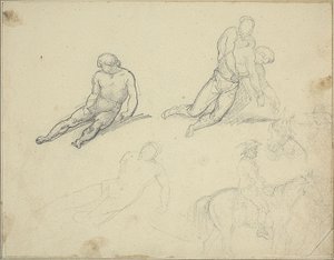 Skisser: Liggande naken, man som stödjer kroppen av av Theodore Gericault