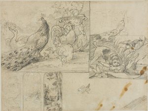 Skisser till dekorativa landskaps- och djurkompositioner av Theodore Gericault