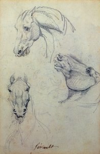 Tre hästhuvuden (blyerts) av Theodore Gericault