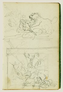 Två kompositionsstudier av en lejonjakt av Theodore Gericault