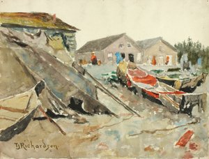 Torkfiltar över kanoter, ca. 1890-1914.