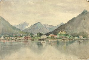 Sitka från öarna, med det ryska slottet, 1888