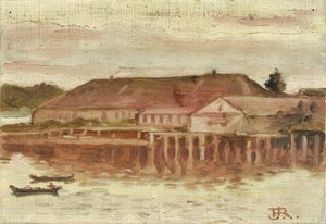 Handelsstation och kajbyggnader, Sitka, Kvällstid av Theodore J. Richardson