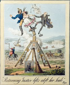 Returning Justice Lifts Aloft Her Scale, publicerad av G. Humphrey, London, 1821 (gravyr på papper)