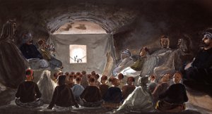 Dockteater i en skola i Algeriet, ca 1830 (akvarell) av Theodore Leblanc