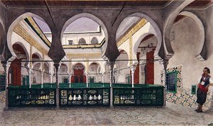 Vy över en innergård i ett hus i Alger, ca 1830 (akvarell på papper)