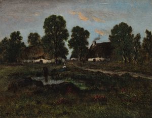 Stugor nära Larchant (olja på träpanel) av Theodore Rousseau