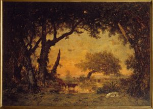 Utgång från skogen i Fontainebleau, solnedgång Målning av Theodore Rousseau (1812-1867) 1800-talet sön. 1,42x1,97 m