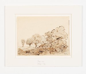Landskap med stuga under höga träd av Theodore Rousseau