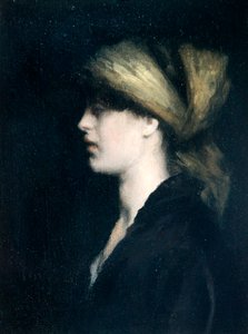 Chiaroscuro, a Profile, the Golden Scarf, c.1900 (olja på duk)