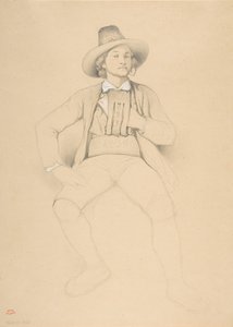 En man i tyrolsk kostym, sittande och röker en pipa, 1842.