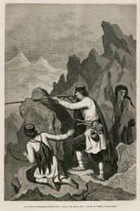 De montenegrinska soldaterna under aktionen, under kriget 1876, under vilket Serbien och Montenegro förklarade krig mot det osmanska Turkiet, teckning av Valerio, för att illustrera resan till Montenegro 1874 av Charles Yriarte (1832-1898). Gravyr i Le tou