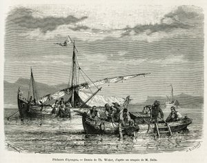 Svampfiskare i Nafpliobukten, teckning av The. Weber, för att illustrera historien om en resa till Grekland 1861, 1868 och 1874, av Henri Belle. Gravyr i Le tour du monde