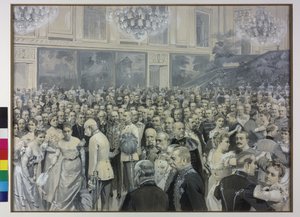 Kejsar Franz Joseph hälsar francisca grevinna Sternberg-Larisch och Maria Theresia grevinna Harrach Taxis