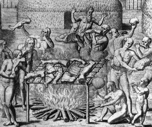 Anthropophage Meals: Cannibales in Brazil - i "The Wonderful Tale of America" ​​av Théodore de Bry av Theodore de Bry