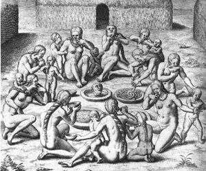 Anthropophage Meals: Cannibals of South America - i "" Admirante Narratio Americae", av Théodore de Bry av Theodore de Bry
