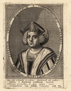 Christopher Columbus, italiensk upptäcktsresande och kolonisatör av Theodore de Bry