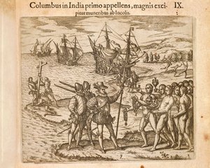 Christopher Columbus landar på ön Guanahani (San Salvador) 12 oktober av Theodore de Bry
