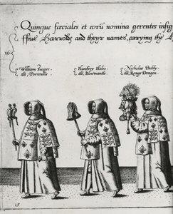Härolder i Sir Philip Sidneys begravningskort på väg till St. Pauls Cathedral, 1587 av Theodore de Bry