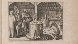 Illustration för Tripus Avrevs, det vill säga tre avhandlingar av utvalda kemister.., 1618 av Theodore de Bry