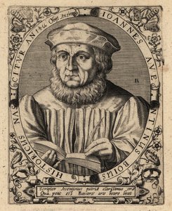 Johannes Aventinus, bayersk historiker. av Theodore de Bry