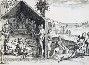 Kung som tar emot europeiska besökare, Cape Lopez, Gabon, gravyr från India orientalis av Theodor de Bry (1528-1598), Afrika av Theodore de Bry