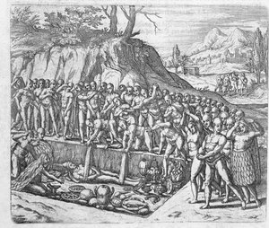 Metod för begravning av peruanska kungar och adel från Girolamo Benzonis berättelse om erövringen av Peru, från 
