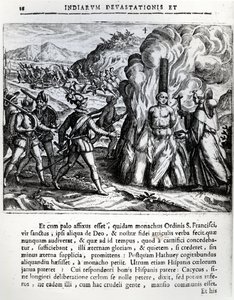 Spanjorernas bränning av Hatuey i Yara, Kuba, den 2 februari 1512, 1664 av Theodore de Bry
