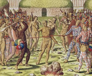 The Execution of an Enemy av Topinambous Indians, 1562 av Theodore de Bry