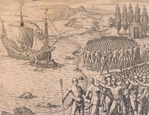 Portugisernas ankomst till Peru av Theodore de Bry