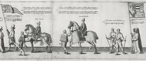 Yeomen inleder Sir Philip Sidneys begravningskort på väg till St. Pauls Cathedral, 1587 av Theodore de Bry