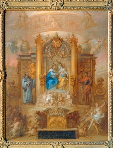 Ludvig XIV:s och Filip IV:s allians i Spanien. Allegorisk framställning av freden i Pyrenéerna ...