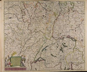 Accuratissima Rheni superioris Mosae et Mosellae tabula ac minores in eosdem in fluentes fluvii cum omnibus adherentibus regionibus sicut archiepiscopatus et electoratus Moguntini et Palatinatus Rheni Lotaringiae Helvetiae Alsatiae Sueviae et comitatus Bur av Theodorus Danckerts