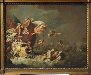 Allegori om Chesme-segern (eller Tchesme eller Chesma, Turkiet). (sjöstrid från 5 till 7 juli 1770, avsnitt av det rysk-turkiska kriget