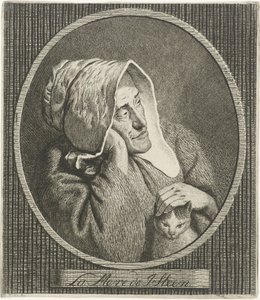 Gammal kvinna med katt La Mere de J. Steen (titel på objekt)