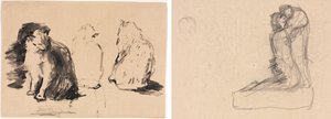 Katter (recto); Skiss av två figurer som omfamnar (verso)